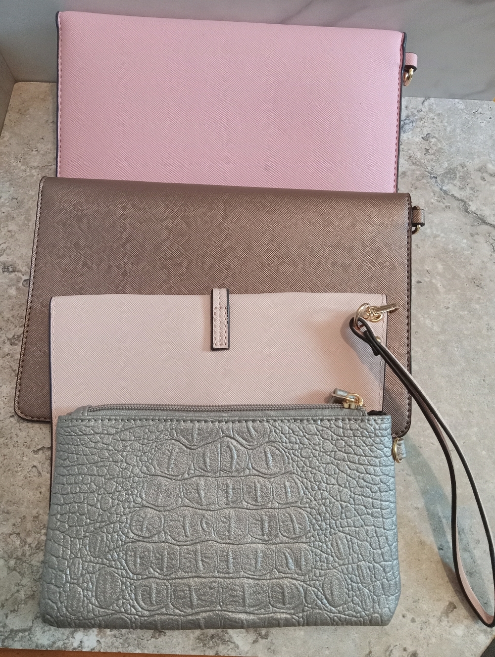 Pink and Silver Women's Wristlet and Clutch Set Of 4 - Picture 2 of 3